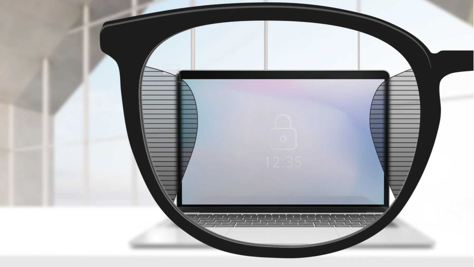 Lente ZEISS para escritório representada diante de uma tela de computador